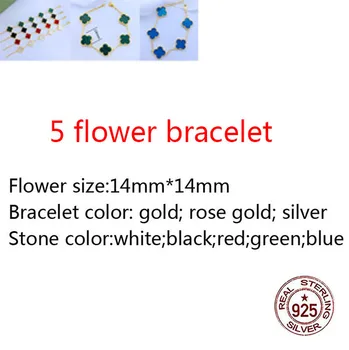 

14mm 925 sterling silver bracelet high-end fashion romantic 5 flower clover bracelet inlaid stone jewelry fashion wild jewelry