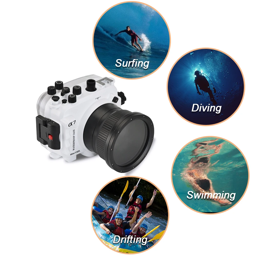40 м/130 футов для sony A7 NG серии A7R A7S Подводный корпус камеры Дайвинг-бокс чехол с 28-70 мм объективом(стандартный порт) белый