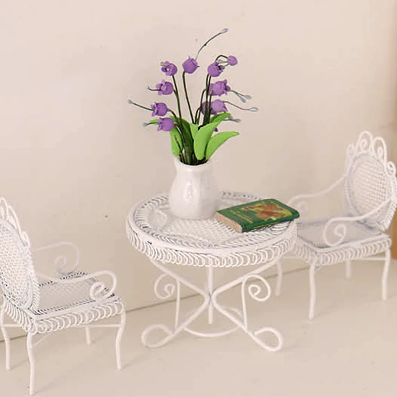 

[Free Shipping] Miniature Food Play Wrought Iron Table Chair Coffee Lounge Chair Mini Model 1:12 Points Dollhouse