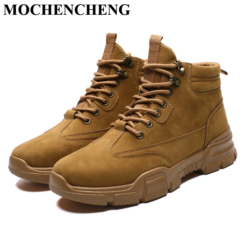 

Retro Men Martin Boots High Top Lace-up Casual Sneakers Shoes Black Brown Autumn Winter Desert Boots with Platform Anti-skid
