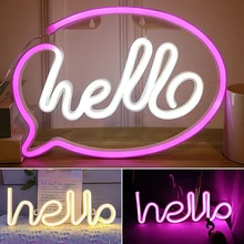 

Window Shop Led lights Hello Neon Lights Lighting Wall Hanging LED Lights For Bedroom Work USB And AA Batteries