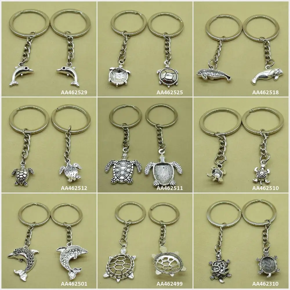 Antique Silver Plated Keychain Keyring Keytag Key Chain Ring Turtle Tortoise Dolphin Seal Crafting Craft | Украшения и аксессуары
