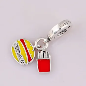 

S925 DIY Jewelry Burger & Fries Dangle Charm fit Lady Bracelet Bangle