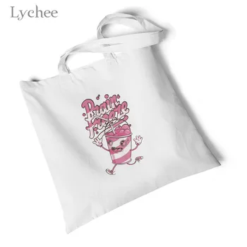 

Lychee Harajuku Food Printed White Canvas Bag Storage Foldable Large Shoulder Bag Travel Bag Environmental Reusable Handbag