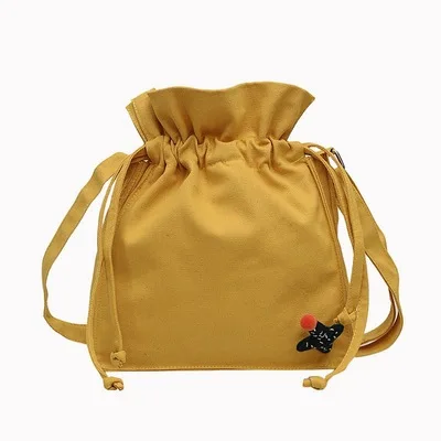 

Ougger SmallShoulder Bags Crossbody Ladies Bags Summer Yellow Canvas Cute Fresh Style Fashion Bucket Bag with Appliques