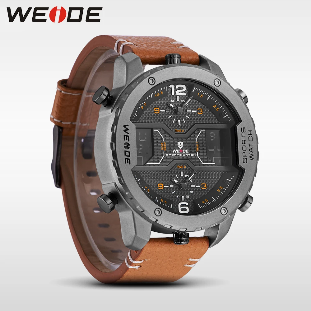 WEIDE хронограф кварцевые Мужской роскошный бренд часов кожаный ремешок Военные Наручные часы мужские часы время Relogio Masculino WH6401