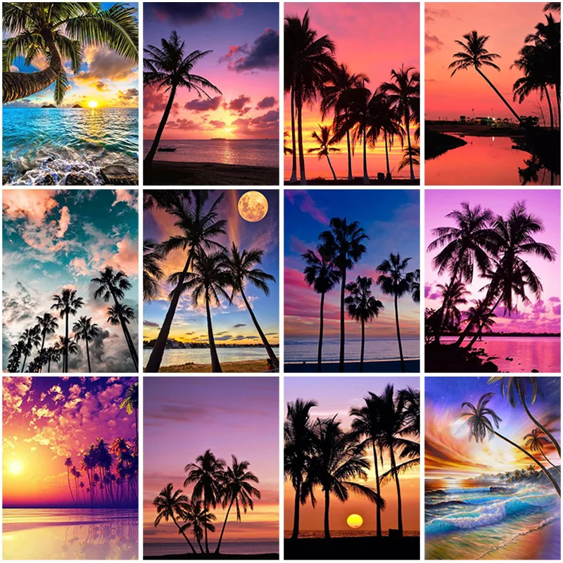 

DIY 5D Diamond Painting Sunset Diamond Art Embroidery Sea View Cross Stitch Full Round/Square Drill Resin Home Decor Manual Gift