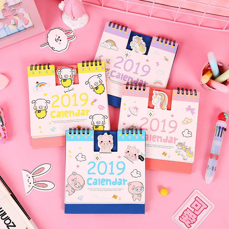 

1PC 2019 Cute Pig Flamingo Planner Desk Calendar Supplies Office Decoration Organizer