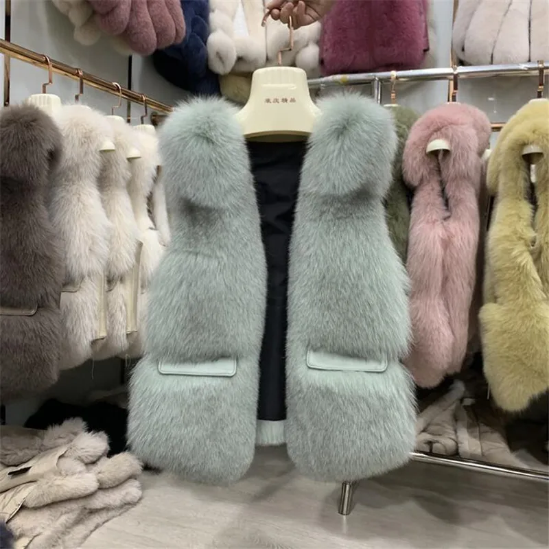 light green Женский жилет из натурального Лисьего меха, короткий женский зимний жилет из натурального меха, женский короткий жилет из натурального меха - Цвет: light green