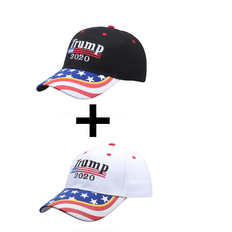 black and white 2 шт./лот, винтажная бейсбольная Кепка с вышивкой Trump, бейсбольная кепка с флагом США, мужские и женские бейсболки, кепка Трампа унисекс на каждый день - Цвет: black and white