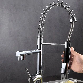 

Modern Kitchen Spring Sink Faucets High Arc Pull out 360° Rotate Faucets with Ceramics Valve Core 2 Water Outlet Modes