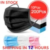 10-200pcs Mask Disposable Face Mask Black Nonwove 3 Layer Mouth Mask filter Anti Dust Breathable Protective Adult masks masque 1