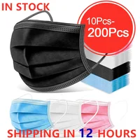10-200pcs Mask Disposable Face Mask Black Nonwove 3 Layer Mouth Mask filter Anti Dust Breathable Protective Adult masks masque 1