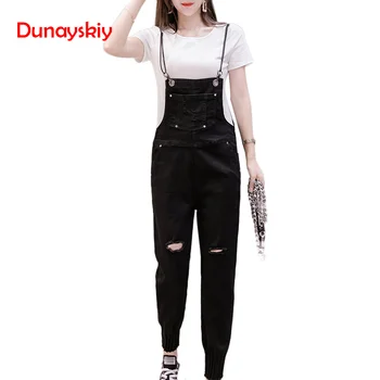 

Plus Size 2XL Denim Jumpsuits Pants Loose Casual Ripped Hole Denim Overalls Women Sleeveless Jeans Rompers Female