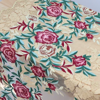 

LASUI 1 yard NEW 3 color Retro peony flower embroidery soft mesh water soluble lace fabric cloth accessories dress X0711