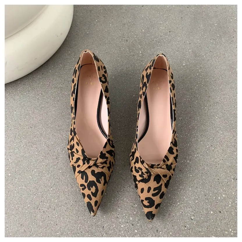 leopard low heel pumps