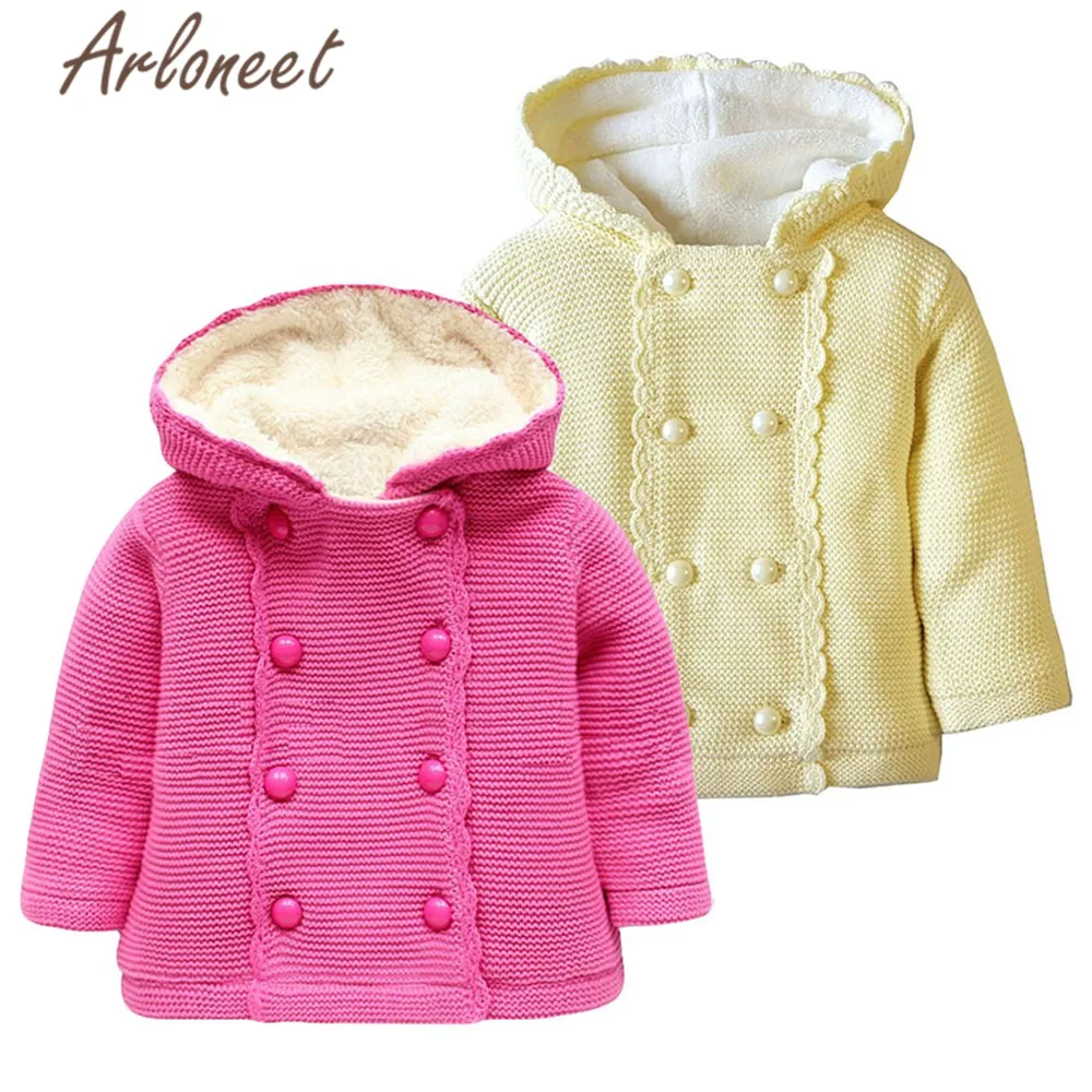 ARLONEET Thick Coats Baby Girls Warm Winter Coat Cotton Button Jacket Hooded Outerwear Children Baby Coat Girls Outerwear