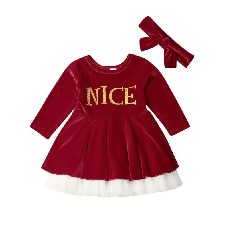 Детские платья для девочек из 2 предметов Рождественская одежда бархатное праздничное платье принцессы Детские платья с буквенным принтом Повседневное платье для маленьких девочек