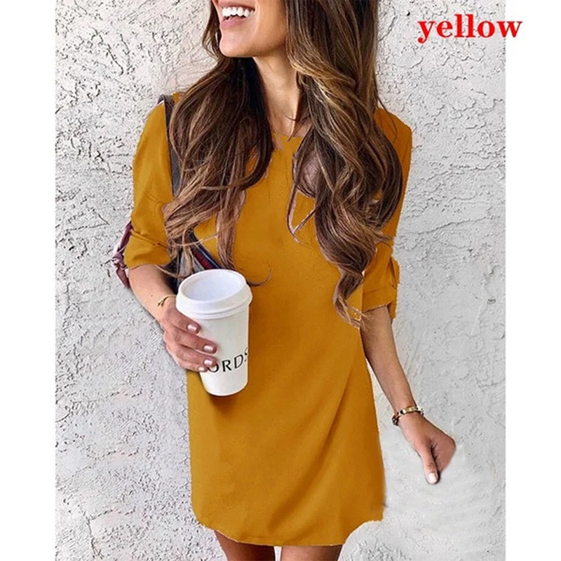 

Elegant Women's Loose Slim Dress solid dress 2020 autumn women sexy party mini dresses