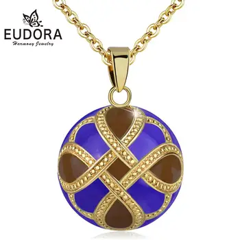 

Eudora Flower harmony pregnancy bola ball Pendant Blue-brown-gold tri-color hand-painted Enamel necklace women Maternity Jewelry