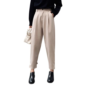 

S-3XL Harem Pants Women Fashion High Waist Straight Trouser Female Loose Autumn Winter Woolen Pants Wide Leg Ankle-Length Pants