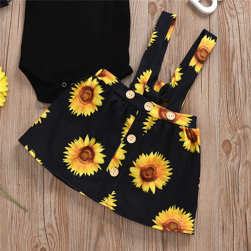 2020 summer sunflower baby girl clothes set  (7)