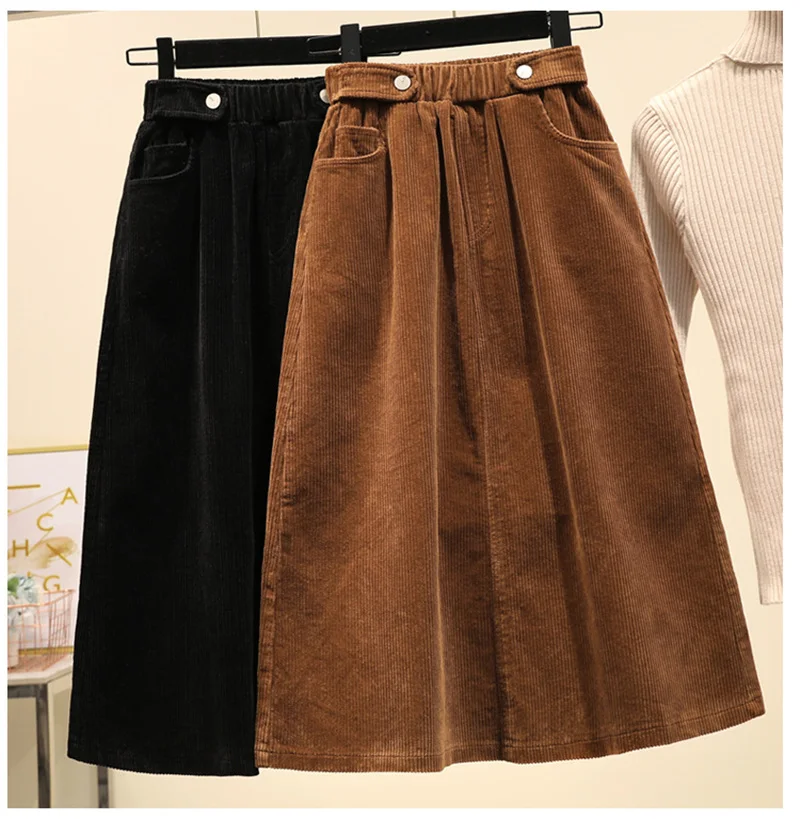 Винтажная Женская Вельветовая юбка размера плюс в стиле Харадзюку, Lucyever, Осень-зима, свободная трапециевидная Женская длинная юбка с высокой талией, Женская юбка 5XL