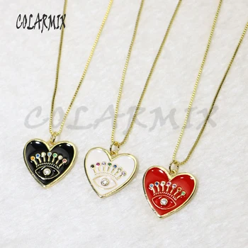 

8 Pcs Mix color hear Enamel eyes pendant necklace metal Eyes pendant necklace jewelry gift for lady Wholesale jewelry 56005