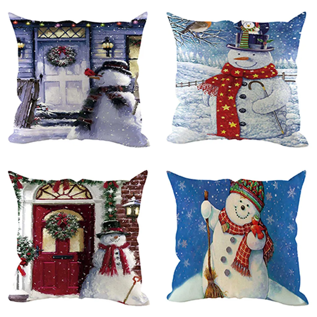 New Hot Sale 4Pcs Christmas Pillow Cover Pillowcases Decorative Sofa Cushion Cover Decoration наволочка - Цвет: D