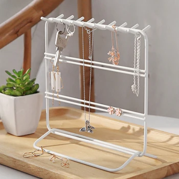 

Home Decorative Shelves Key Organizer Earring Display Stand Jewelry Rack Metal 3 Levels Pink White