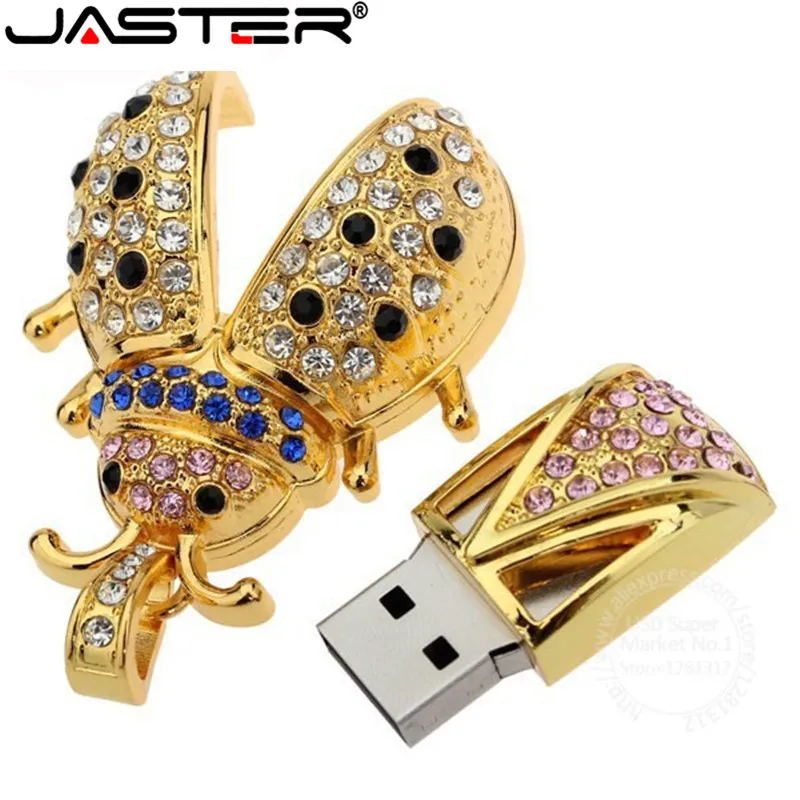 Usb флеш накопитель JASTER с кристаллами в виде жука usb 2 0 4 ГБ 8 16 32 64 бесплатная
