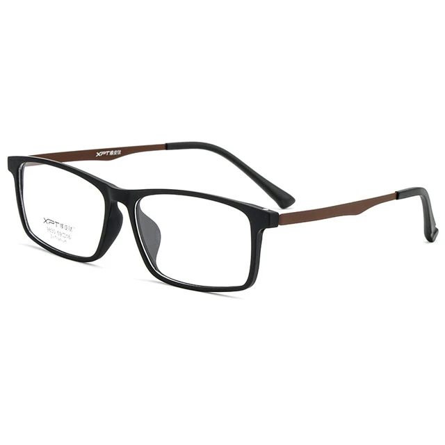 Men's Ultralight Plastic Titanium Retro Myopia Glasses Frame Comfortable Square Optical Prescription Large Glasses Frame 9830 Black Brown