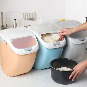 

6Kg Rice Storage Box Sealed Moisture-Proof Large Capacity Grain Flour Container Kitchen Rice Storage Box Flip Cover Orange-S