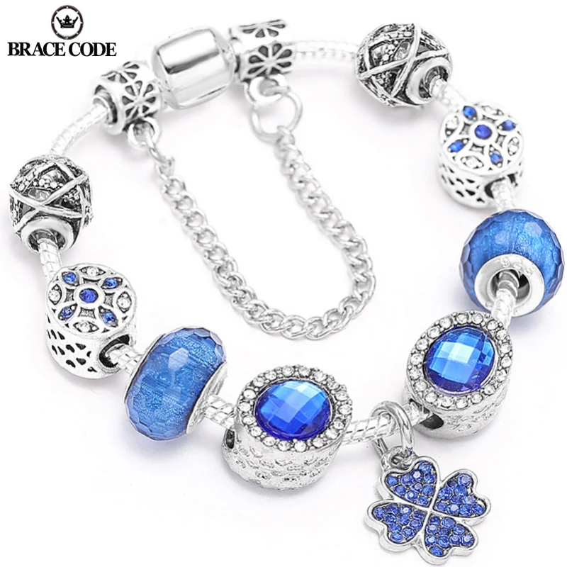 

Hight Quality Flower Beads Charm Bracelet Plant Pendant silver-plate Brand Bracelet For Women Summer Jewelry