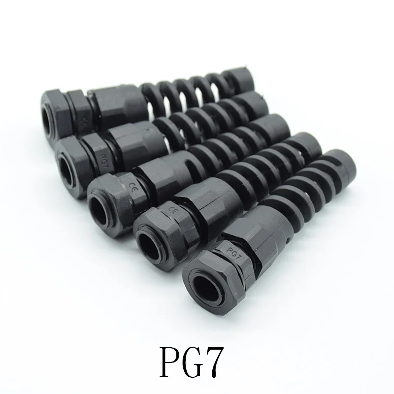 PG7 5 шт. IP68 Водонепроницаемый M12 PG7/PG9/PG11 кабельный сальник пластиковый гибкий спиральный предохранитель для 3,5-6 мм проволочная нить - Цвет: PG7