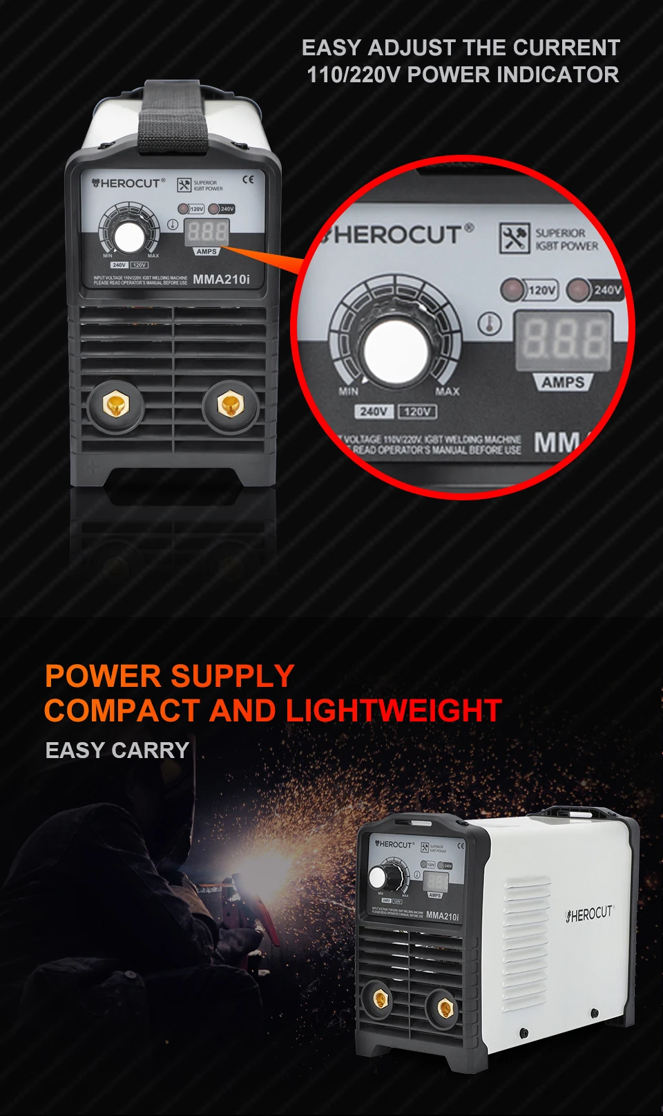 Herocut MMA210i с изолированным затвором(IGBT) 120 V/240 V MMA дуговой сварки под флюсом сварочный аппарат легко сварки электродом 2,5 3,2 4,0 для дуговой сварки под флюсом