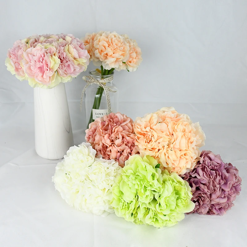 5Heads Silk Artificial Hydrangea Flowers Fake Flower Bonquet DIY Wreath Wedding Arch  Valentines Day Home Party Decor