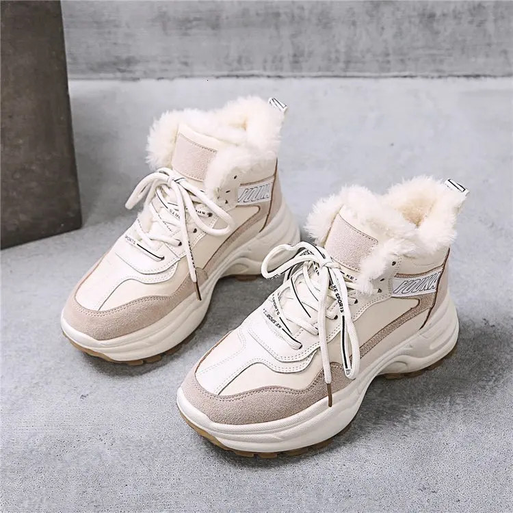 Зимние женские кроссовки на массивном каблуке; модные плюшевые теплые женские кроссовки; брендовая Женская теннисная повседневная обувь на платформе; женская обувь;