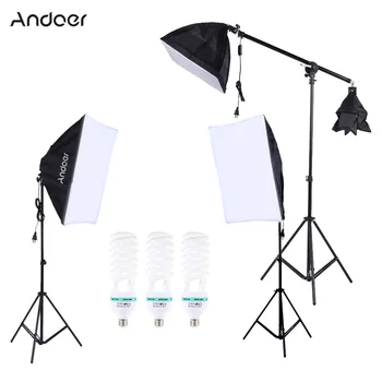 

Professional Photography Photo Lighting Kit Set with 5500K Daylight Studio Bulb Light Stand Square Cube Softbox Cantilever Bag
