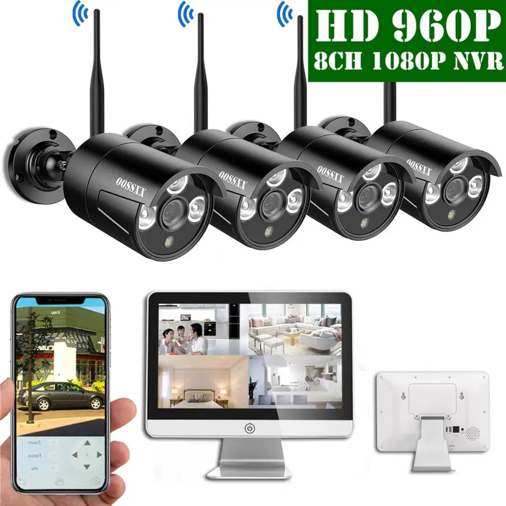 

8CH 1080P Wireless NVR Kit 15' LCD display outdoor 960P 1.3M IP66 Security Camera wifi cctv camera system videosurveillance kit