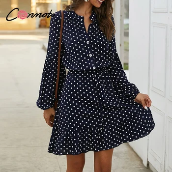 

Conmoto polka dot casual beach summer 2020 dresses women ruffles short vintage dress retro high fashion dresses vestidos