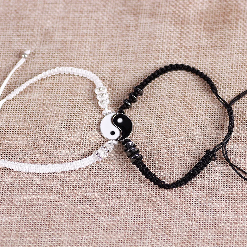 Pulseras de pareja de hematita de cordón de cuero trenzado pulsera Yin Yang chino Tai Chi colgante de aleación de dos piezas tejida pulsera de enamorado regalo