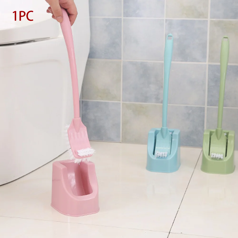 Corner Long Handle Portable Bathroom Cleaning Brush Scrub Toilet Double Sided Bent PP With Base