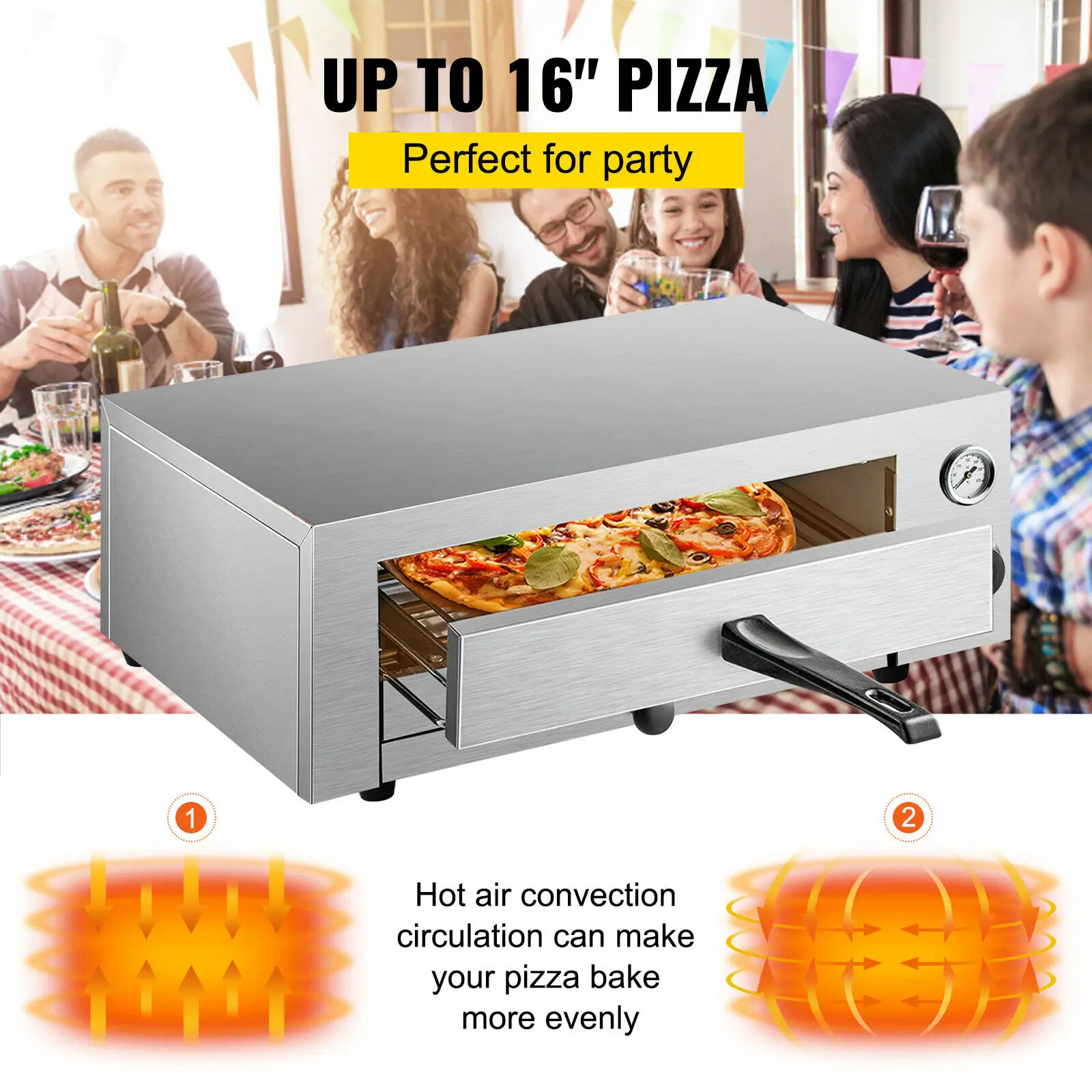 VEVOR Electric Countertop Pizza Oven 12 in. 1500-Watt Commercial Pizza Oven with Adjustable Temp, Outdoor Pizza Oven, Silver