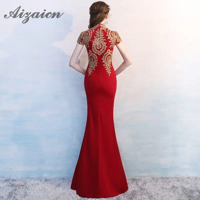 Женское традиционное свадебное платье Qipao, красное китайское вечернее платье, длинное платье, большие размеры, вышивка, Cheongsam, винтажное платье, Vestido Chino