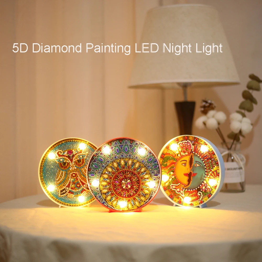

1PC Mandala Resin Diamond Painting Light Special Shape Rhinestones LED Night Light Full Drill Embroidery Home Decor Accessory