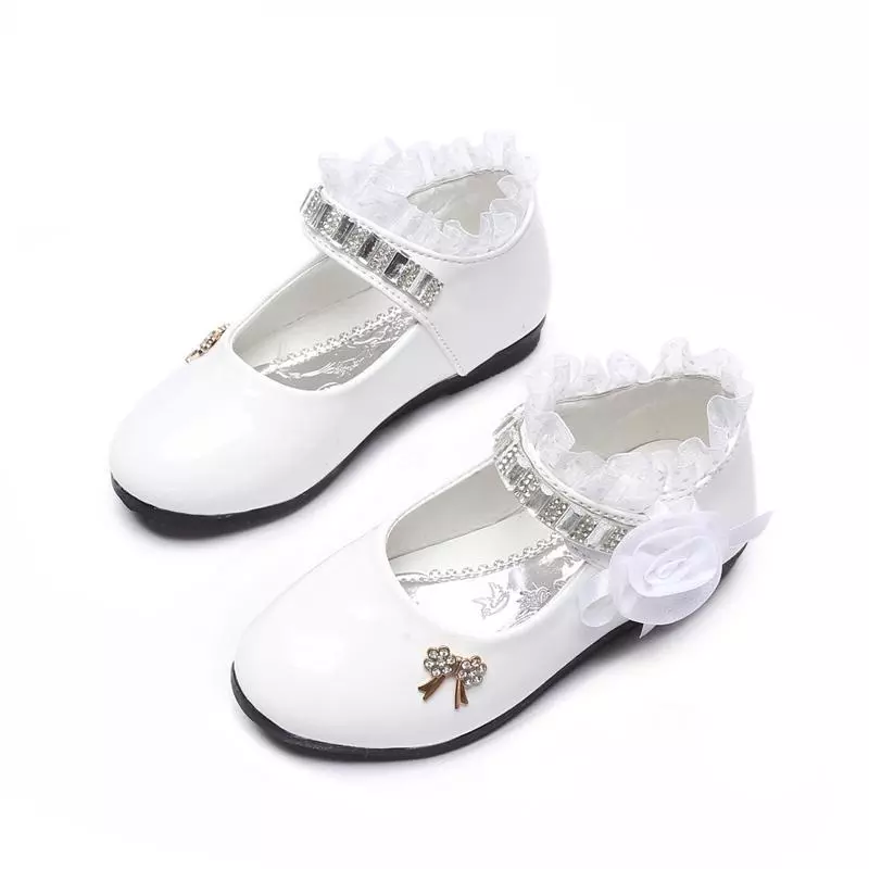 2021 New Flower Girls Shoes Spring Autumn Princess Lace PU Leather Shoes Cute Bowknot Rhinestone For 3-11 Ages Toddler Shoes 2021 korean hat summer handwoven children s fisherman straw hat cute baby lace bow shade hat
