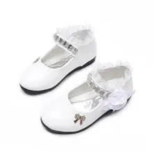 2021 New Flower Girls Shoes Spring Autumn Princess Lace PU Leather Shoes Cute Bowknot Rhinestone For 3-11 Ages Toddler Shoes