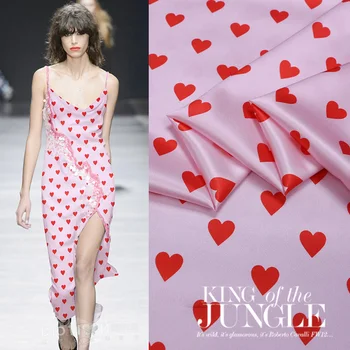 

Love printed elastic satin silk fabric summer dress bedding fabric soft and breathable natural silk fabric wholesale silk cloth