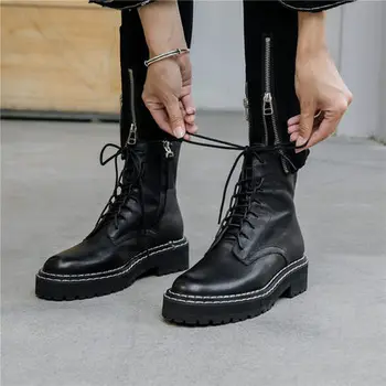 

2019 autumn and winter new lace boots women's flat Martin boots thick-soled Knight motorcycle boots